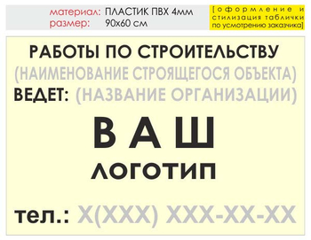 Информационный щит "работы по строительству" (пластик, 90х60 см) t07 - Охрана труда на строительных площадках - Информационные щиты - Магазин охраны труда и техники безопасности stroiplakat.ru